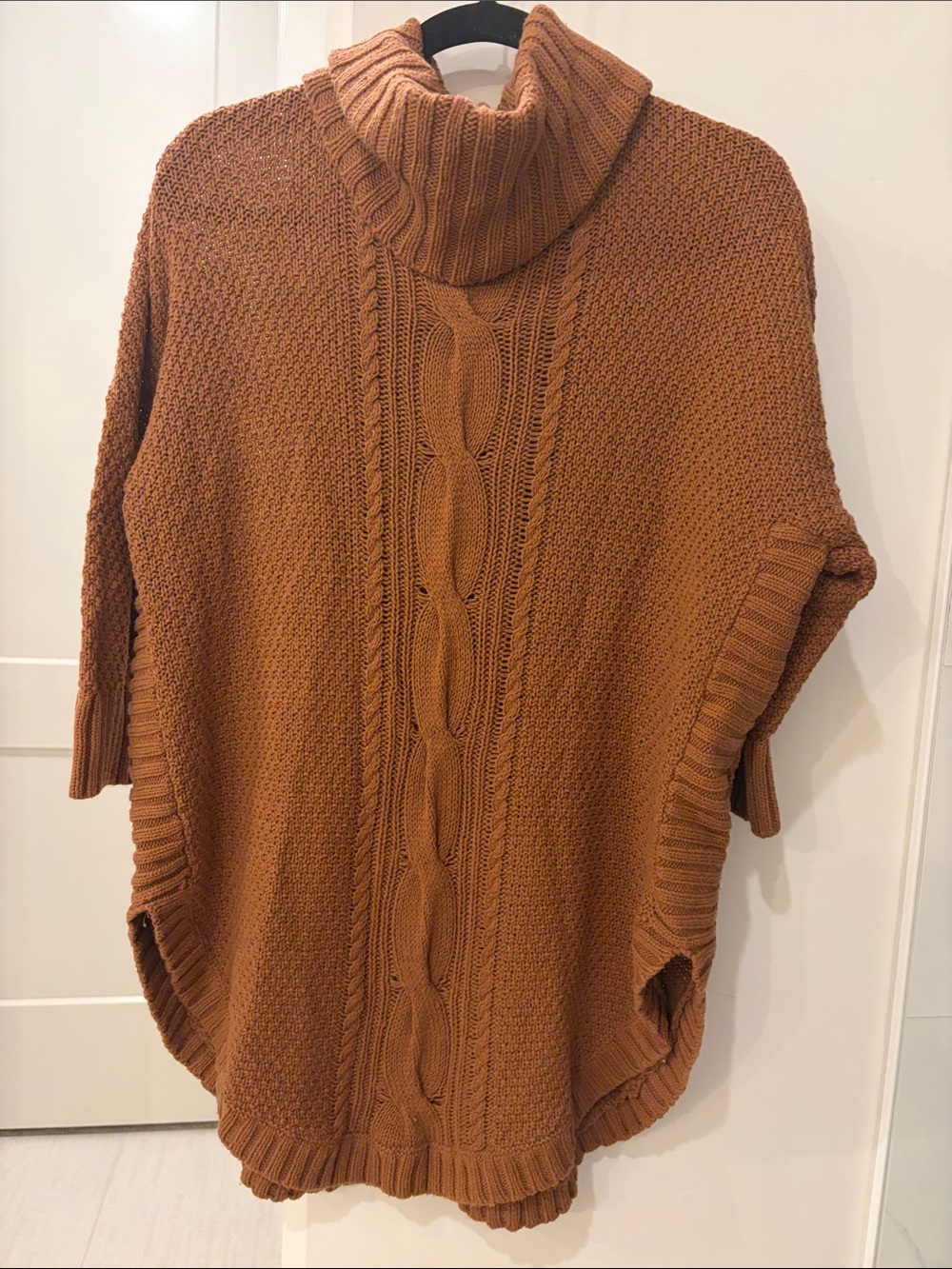 Express Turtleneck Cable-Knit Poncho Sweater in Rust